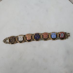 Vintage French coat of arms bracelet brass enamel
